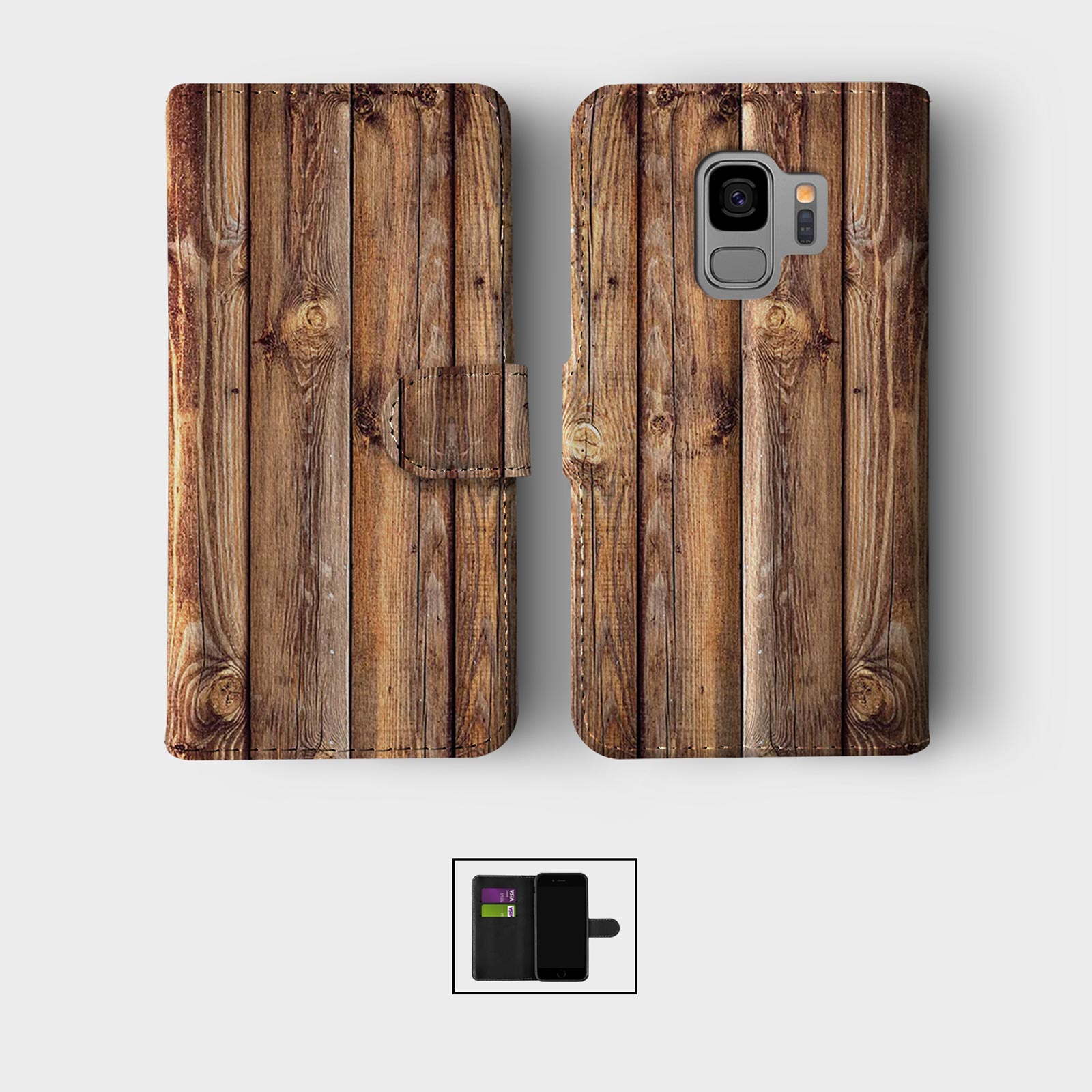 WALLET FLIP CASE FOR SAMSUNG S23 S22 S21 S20 S10 S9 WOOD GRAIN NATURAL LOOK - 第 9/10 張圖片